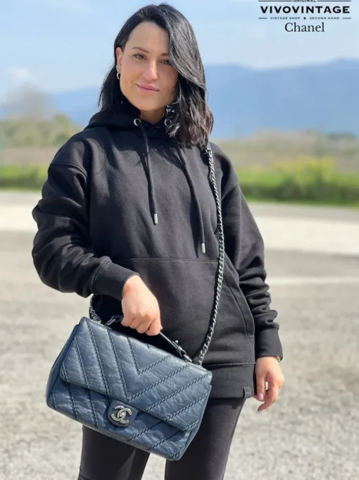 Stitched Chevron Calfskin Chain Flap Chanel