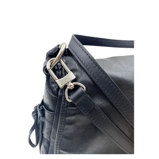 Tracolla amovibile in pelle nera con hardware argentato